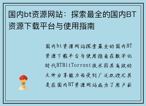 国内bt资源网站：探索最全的国内BT资源下载平台与使用指南